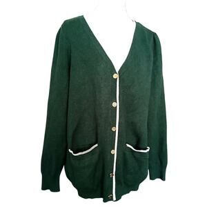 Draper James RSVP  gold button down green cardigan sz L Academia heritage preppy